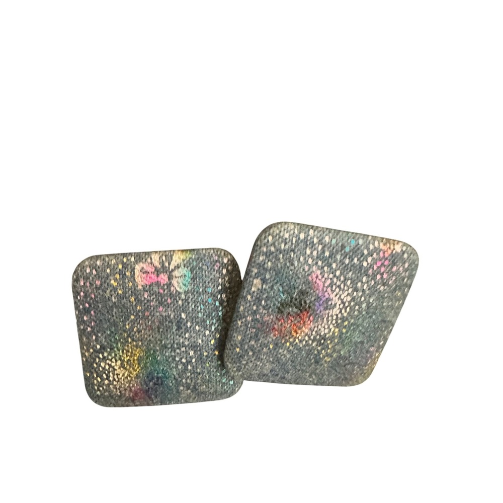 Square‎ Blue Denim Iridescent Post Earrings Statement Jewelry Fashion Accessory